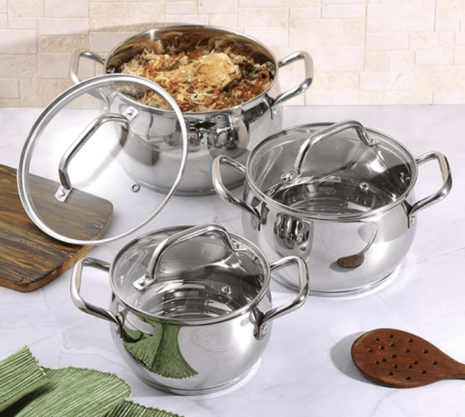 Vinod Stainless Steel 3 Piece Almaty Sauce Pot with Glass Lid -Diameter 14,16 & 18 cm, Capacity 1, 1.3 & 2.9 litre (Induction and Gas Stove Friendly), 2 Years Warranty, Silver - Image 2
